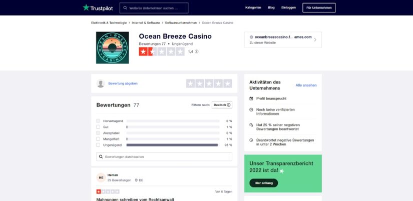 Ocean Breeze Trustpilot